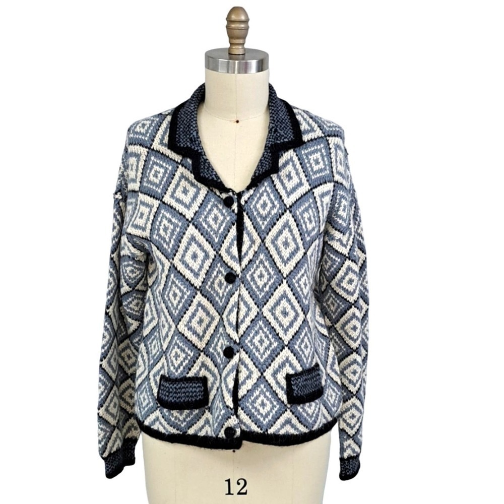 Hallet San Francisco alpaca wool blue button-down sweater M